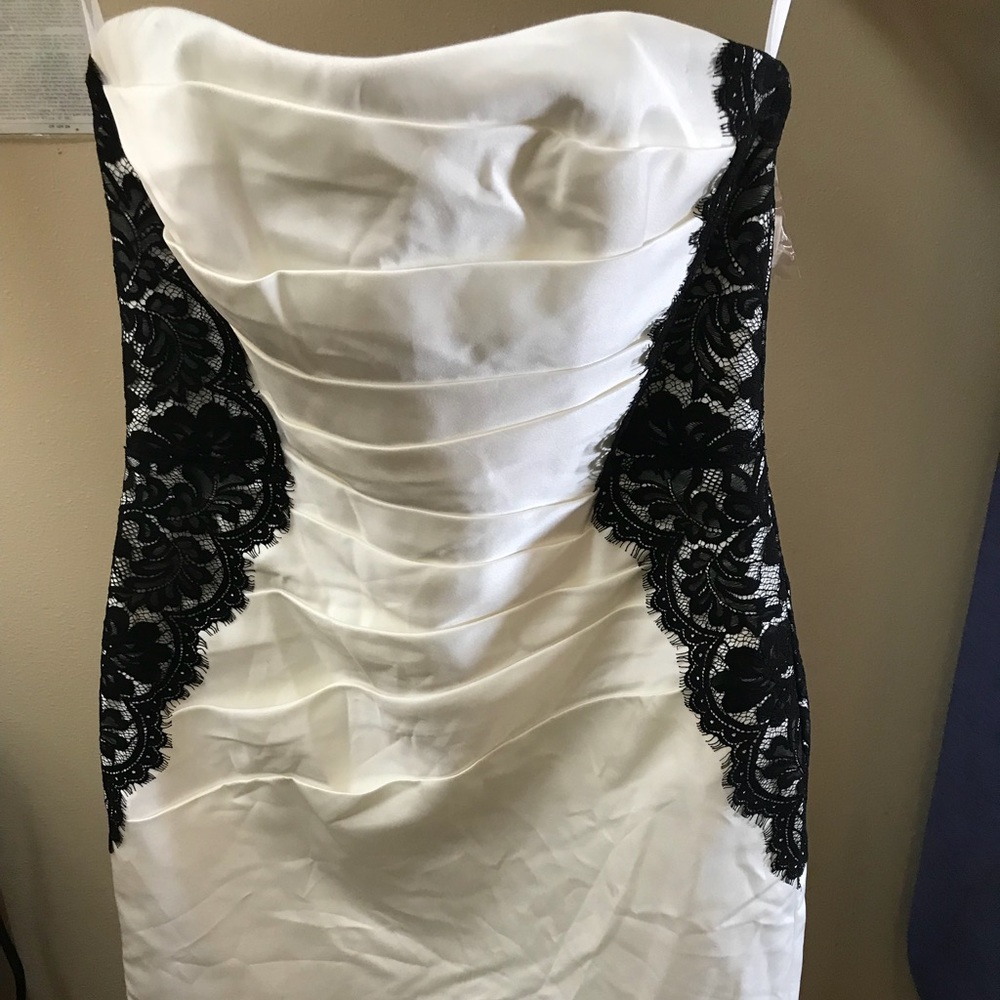 David’s Bridal Strapless Satin and Lace Dress
